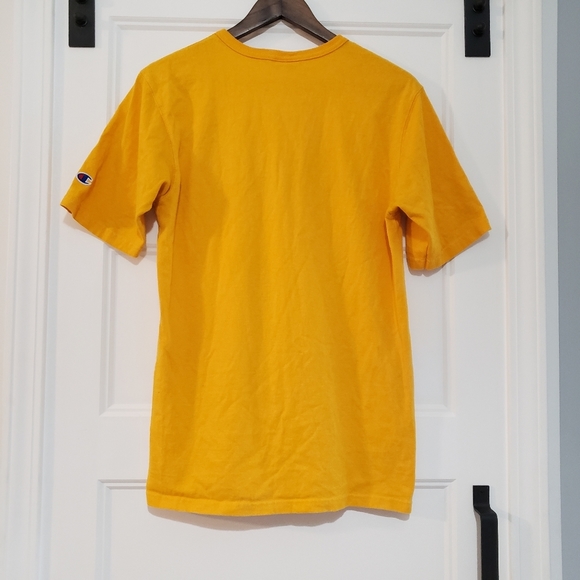 Vintage Champion Stitched Logo T Shirt Mens M Yellow Crew Neck - Picture 2 of 7